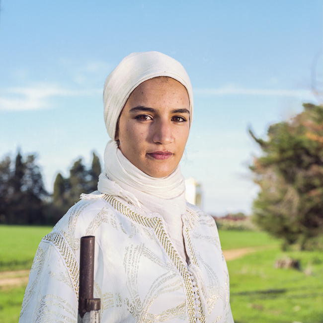 Portrait of Shaimae, a 19-year-old rider from the all-female Farisat Al Hawzia Tbourida troupe.