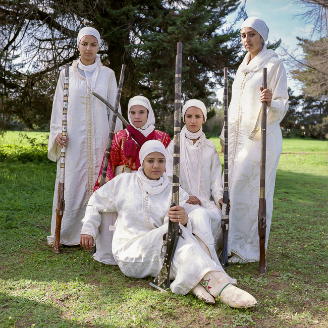 Members of Farisat Al Hawzia prepare together before a Tbourida training session at their leader’s farm near Rabat.